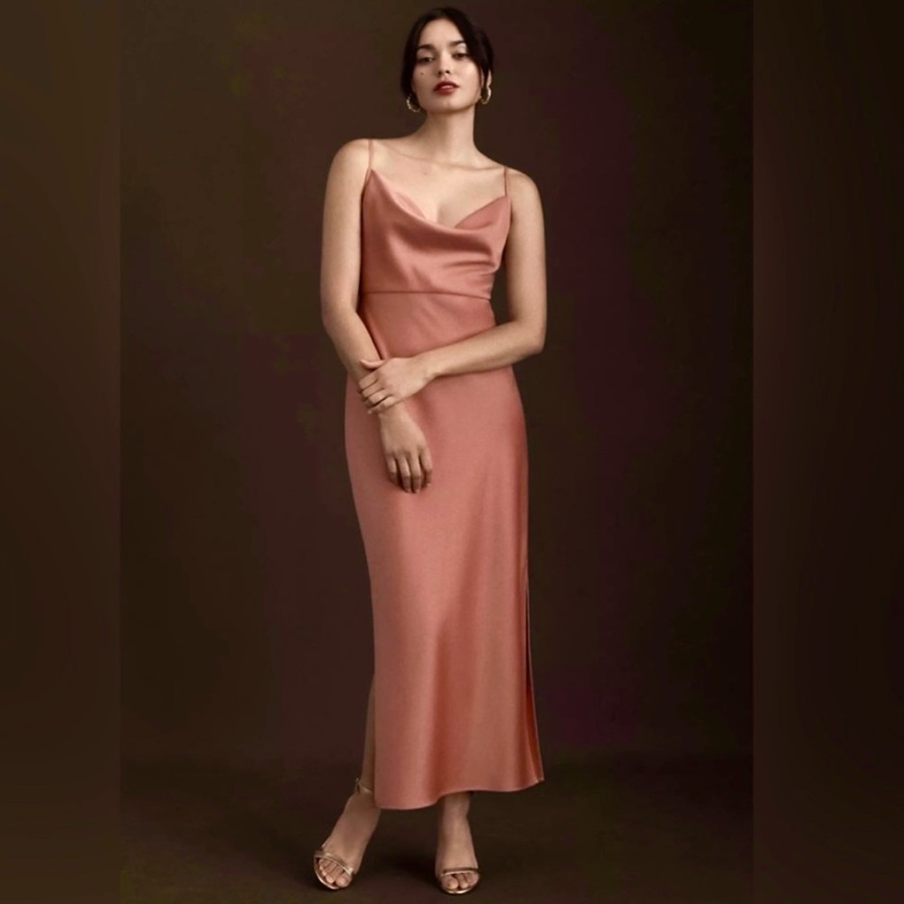 BHLDN Anthropologie Cali Satin Cowl Neck Midi Slip Dress NEW Size 12 Sedona